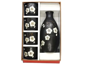 New Ensemble pour saké de 5 morceaux (1 bouteille et 4 tasses) - Black Cherry Vaisselle