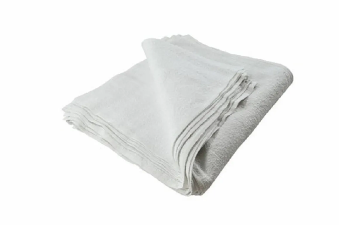 guenille_blanche_en_ratin_0.webp New Guenille blanche en ratine de 15" x 19" avec ligne de couleur - 12 par paquet Linge De Cuisine Et Vêtements
