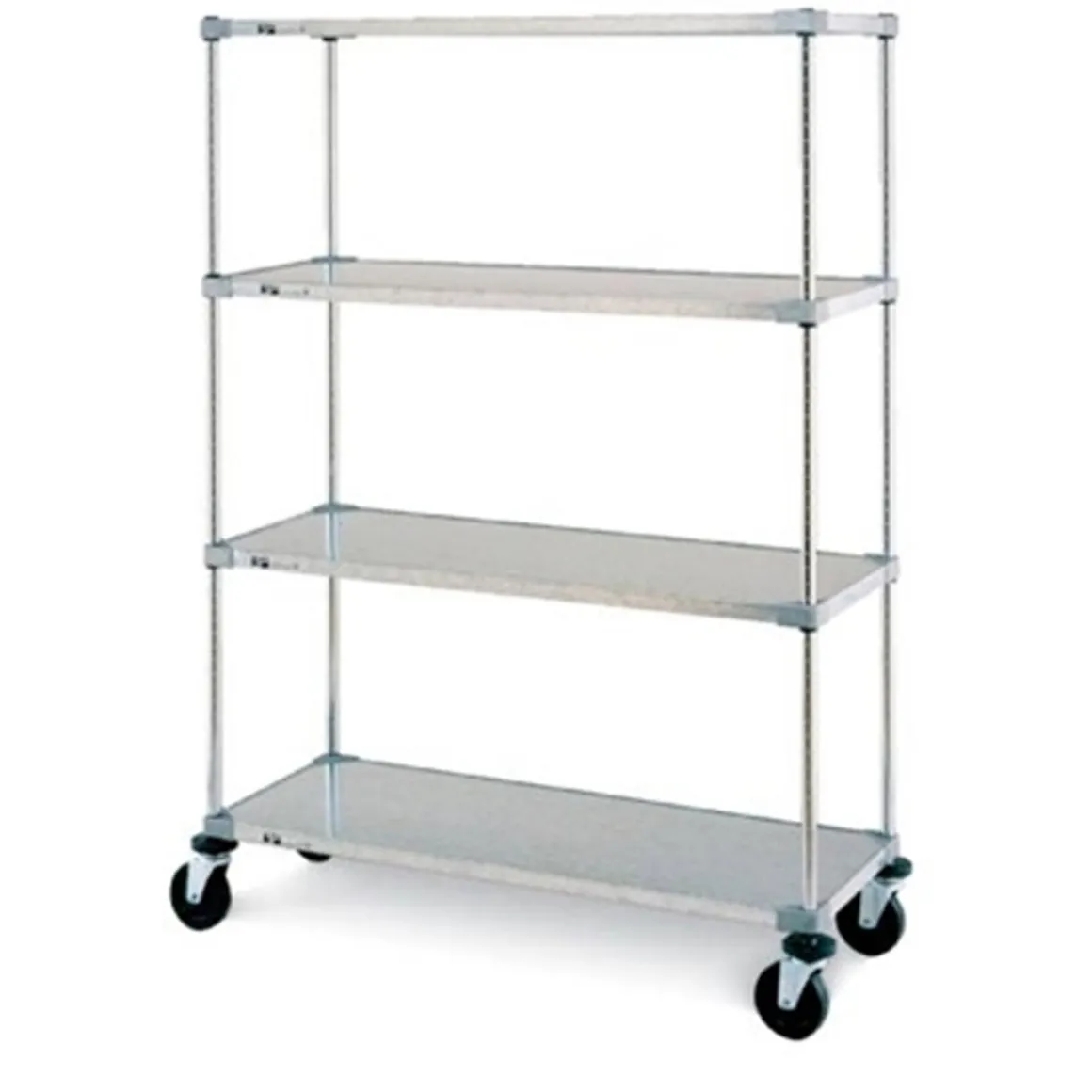 tagre_mobile___tablettes__0-1.webp Outlet Étagère mobile à 4 tablettes de 24" x 36" x 68" en acier galvanisé avec roues de 5" Tablettages Commerciales
