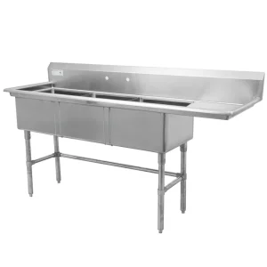 Best Évier 3 bassins de 18" x 18" x 11" en acier inoxydable - égouttoir de 18" à droite Éviers Commerciaux