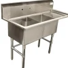 Clearance Évier 2 bassins de 24" x 24" x 14" en acier inoxydable - égouttoir de 24" à droite Éviers Commerciaux