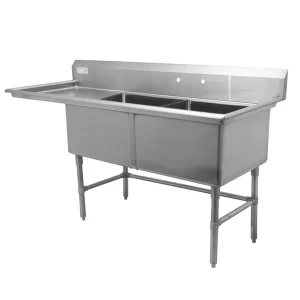 Sale Évier 2 bassins de 24" x 24" x 14" en acier inoxydable - égouttoir de 24" à gauche Éviers Commerciaux