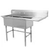 New Évier 2 bassins de 18" x 18" x 11" en acier inoxydable - Égouttoir de 18" à droite Éviers Commerciaux