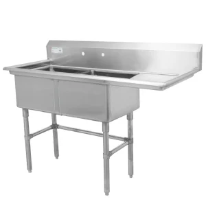 New Évier 2 bassins de 18" x 18" x 11" en acier inoxydable - Égouttoir de 18" à droite Éviers Commerciaux