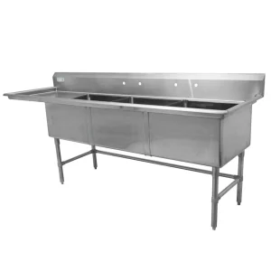 Outlet Évier 3 bassins de 24" x 24" x 14"en acier inoxydable - égouttoir de 24" à gauche Éviers Commerciaux
